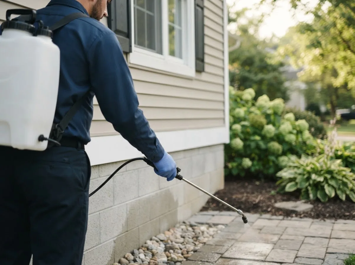 Pest control technician inspecting a home in Rocheport, MO